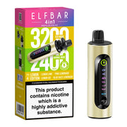 Render of Elf Bar Lemon Edition 4 in 1 pod kit next to box.